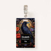 Black Raven met bloemen Gotisch ontwerp Badge (Achterkant met clip)