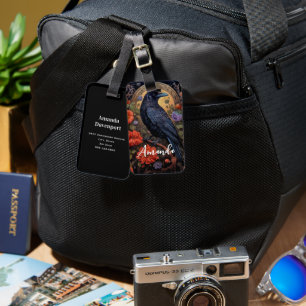 Black Raven met bloemen Gotisch ontwerp Bagagelabel