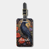 Black Raven met bloemen Gotisch ontwerp Bagagelabel (Voorkant verticaal)