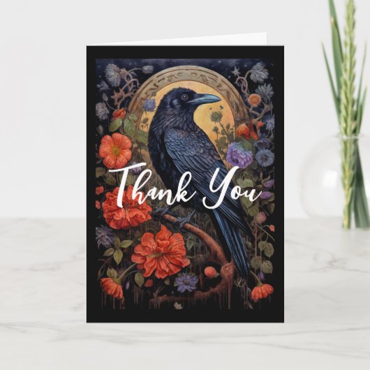 Black Raven met bloemen Gotisch ontwerp Bedankkaart (Voorkant)