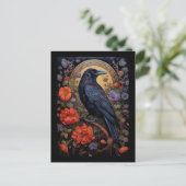 Black Raven met bloemen Gotisch ontwerp Briefkaart (Staand voorkant)