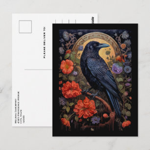 Black Raven met bloemen Gotisch ontwerp Briefkaart