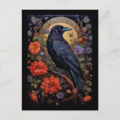 Black Raven met bloemen Gotisch ontwerp Briefkaart (Voorkant)