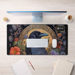 Black Raven met bloemen Gotisch ontwerp Bureaumat