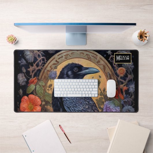 Black Raven met bloemen Gotisch ontwerp Bureaumat (Kantoor 1)