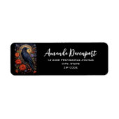 Black Raven met bloemen Gotisch ontwerp Etiket (Voorkant)