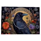 Black Raven met bloemen Gotisch ontwerp Groot Cadeauzakje (Achterkant)