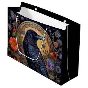 Black Raven met bloemen Gotisch ontwerp Groot Cadeauzakje