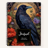 Black Raven met bloemen Gotisch ontwerp Notitieboek (Voorkant)