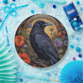 Black Raven met bloemen Gotisch ontwerp Papieren Bordje (Feest)