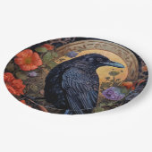 Black Raven met bloemen Gotisch ontwerp Papieren Bordje (Gekanteld)