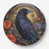 Black Raven met bloemen Gotisch ontwerp Papieren Bordje (Voorkant)