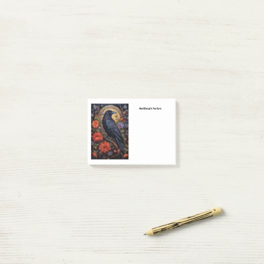 Black Raven met bloemen Gotisch ontwerp Post-it® Notes (Op bureau)