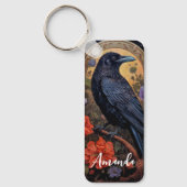 Black Raven met bloemen Gotisch ontwerp Sleutelhanger (Voorkant)