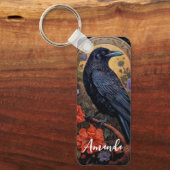 Black Raven met bloemen Gotisch ontwerp Sleutelhanger (Voorkant)