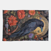 Black Raven met bloemen Gotisch ontwerp Theedoek (Horizontaal)