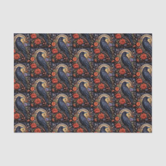 Black Raven met bloemen Gotisch ontwerp Tissuepapier (Voorkant)