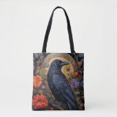 Black Raven met bloemen Gotisch ontwerp Tote Bag (Voorkant)