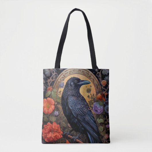 Black Raven met bloemen Gotisch ontwerp Tote Bag (Voorkant)