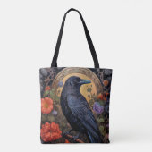 Black Raven met bloemen Gotisch ontwerp Tote Bag (Achterkant)