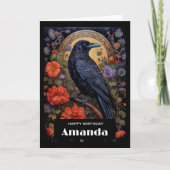 Black Raven met Bloemen Gotisch Ontwerp Verjaardag Kaart (Voorkant)