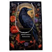Black Raven met Bloemen Gotisch Ontwerp Verjaardag Medium Cadeauzakje (Voorkant)