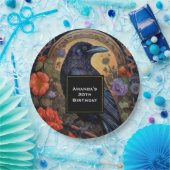 Black Raven met Bloemen Gotisch Ontwerp Verjaardag Papieren Bordje (Feest)