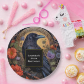 Black Raven met Bloemen Gotisch Ontwerp Verjaardag Papieren Bordje (Feest)