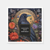 Black Raven met Bloemen Gotisch Ontwerp Verjaardag Servet (Voorkant)