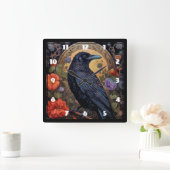 Black Raven met bloemen Gotisch ontwerp Vierkante Klok (Huis)