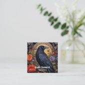 Black Raven met bloemen Gotisch ontwerp Vierkante Visitekaartje (Staand voorkant)
