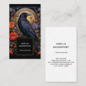 Black Raven met bloemen Gotisch ontwerp Visitekaartje (Voorkant / Achterkant)