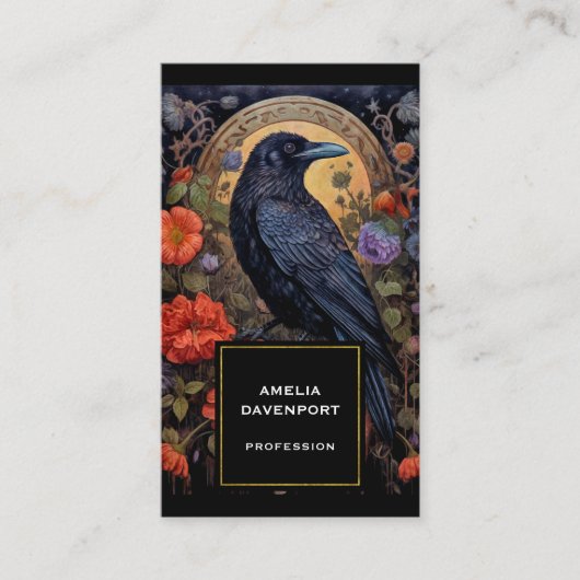 Black Raven met bloemen Gotisch ontwerp Visitekaartje (Voorkant)