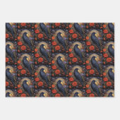 Black Raven met bloemen Gotisch Patroon Inpakpapier Vel (Voorkant 3)