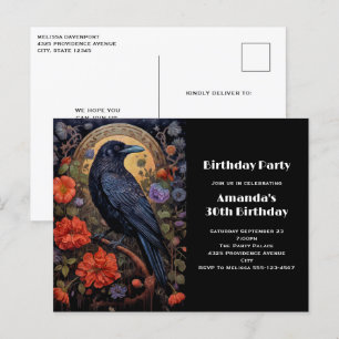 Black Raven met Bloemen Gotische Verjaardag Uitnod Briefkaart