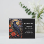 Black Raven met Bloemen Gotische Verjaardag Uitnod Briefkaart (Staand voorkant)