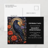 Black Raven met Bloemen Gotische Verjaardag Uitnod Briefkaart (Voorkant / Achterkant)