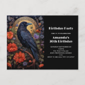 Black Raven met Bloemen Gotische Verjaardag Uitnod Briefkaart (Voorkant)