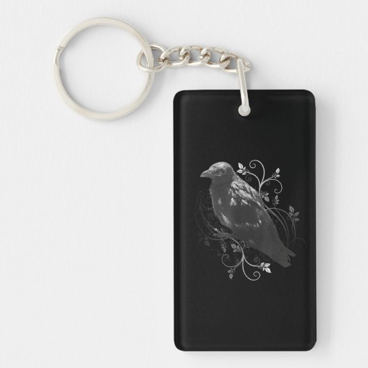 Black Raven met Filigree Leaves Odin Vikings Dark Sleutelhanger (Voorkant)
