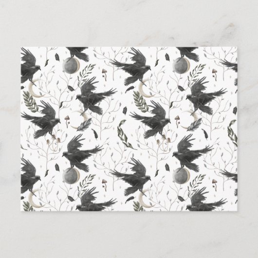 Black Raven, Moon and Wild Planten Witchcraft Briefkaart (Voorkant)