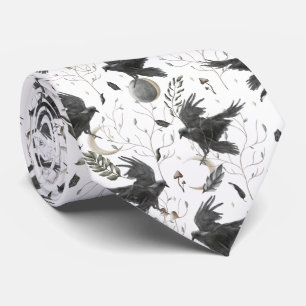 Black Raven, Moon and Wild Planten Witchcraft Stropdas