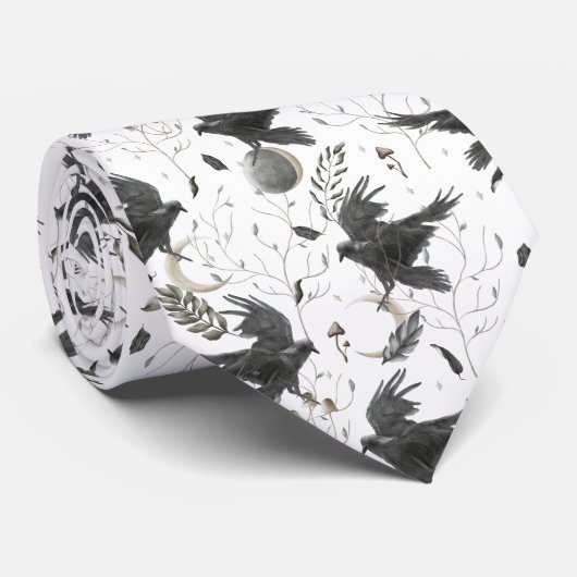 Black Raven, Moon and Wild Planten Witchcraft Stropdas (Opgerold)