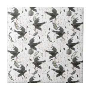 Black Raven, Moon and Wild Planten Witchcraft Tegeltje