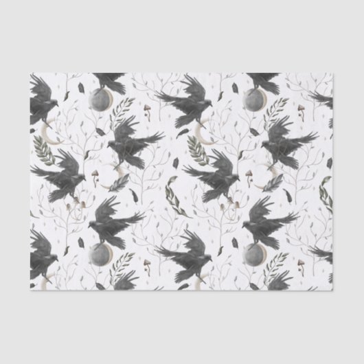 Black Raven, Moon and Wild Planten Witchcraft Tissuepapier (Voorkant)