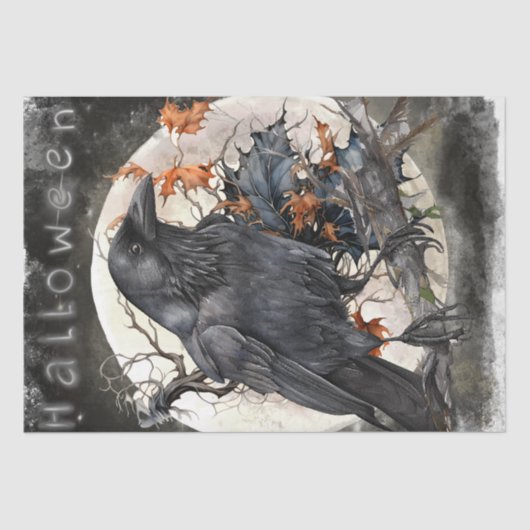 Black Raven Moon Dead Floral Halloween Tissuepapier (Voorkant)