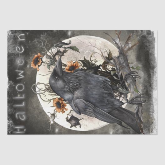 Black Raven Moon Dead Floral Halloween Tissuepapier (Voorkant)