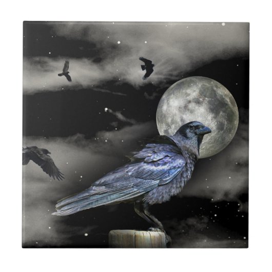 Black Raven of Crows in de Night Art Tegeltje (Voorkant)