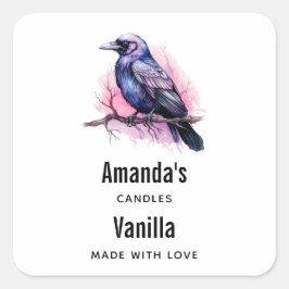 Black Raven op een Branch Candle Business Vierkante Sticker
