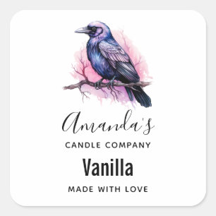 Black Raven op een Branch Candle Business Vierkante Sticker