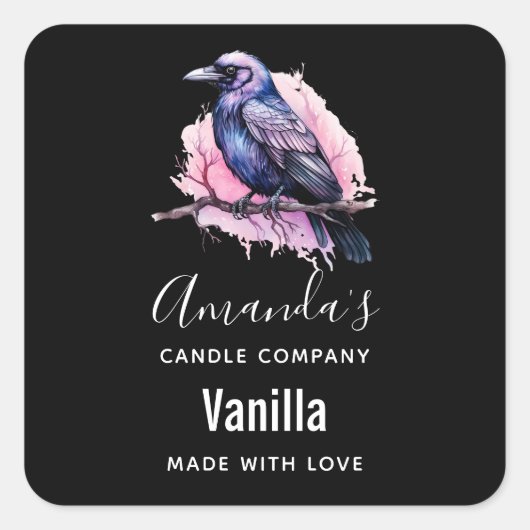 Black Raven op een Branch Candle Business Vierkante Sticker (Voorkant)